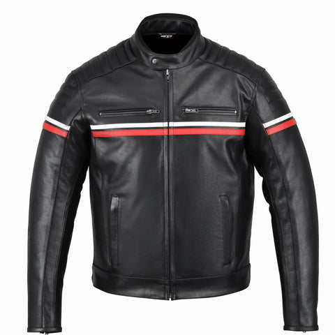 Metropolis Biker Leather Jacket with Red Stripe — Premium Motorcycle Jacket