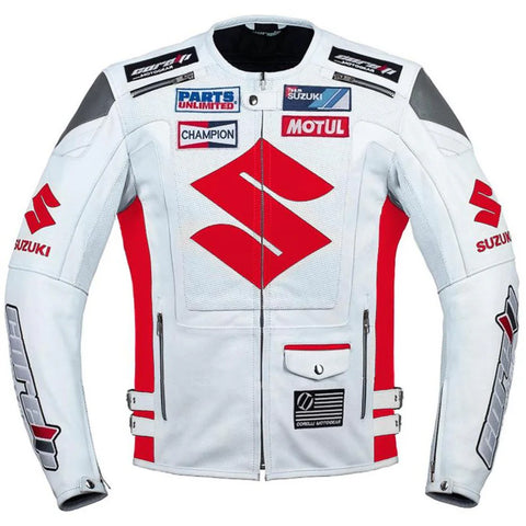 Suzuki Red Professional Men’s Motorcycle Racing Leather Jacket - CE Armored Track Gear