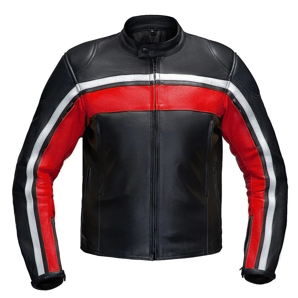 Karl Rote Professional Men’s Red Leather Motorcycle Racing Jacket - CE Armored
