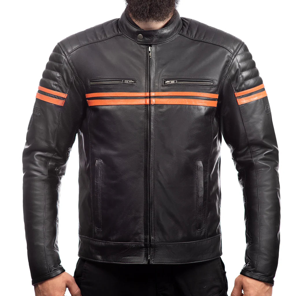 Jacob Orange Men’s Professional Leather Motorbike Jacket - CE Armored Racing Gear