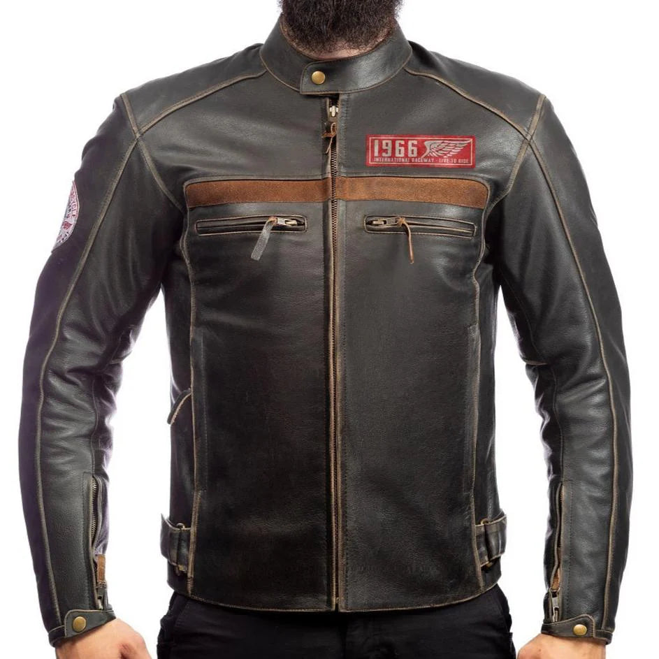 Heritage Retro Brown Men’s Leather Motorcycle Jacket - Classic CE-Armored Biker Gear