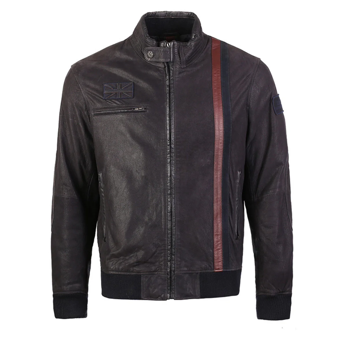 Men’s Vintage Union Jack Leather Racing Bomber Jacket