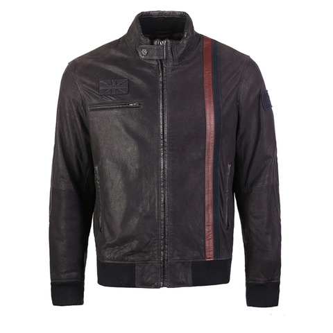 Men’s Vintage Union Jack Leather Racing Bomber Jacket