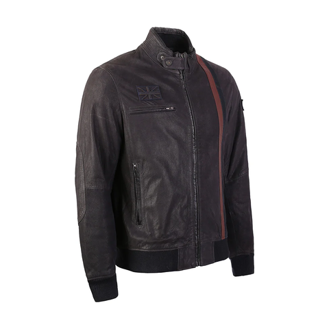 Men’s Vintage Union Jack Leather Racing Bomber Jacket
