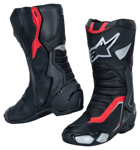 SMX-6 V3 — Black/Silver/Red Sport Motorcycle Boots, Microfiber Upper, Race-Ready Protection, Track & Street Performance