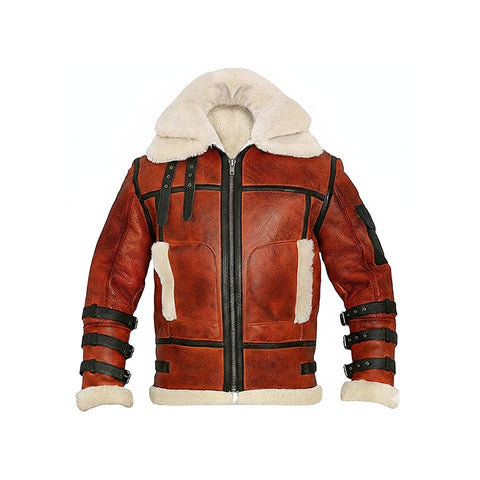Men’s RAF B6 Aviator Bomber Jacket – Premium Waxed Sheepskin with Thick White Shearling