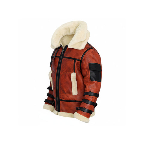 Men’s RAF B6 Aviator Bomber Jacket – Premium Waxed Sheepskin with Thick White Shearling