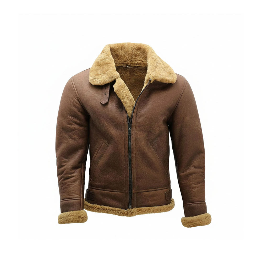 Men’s B3 WW2 Bomber Jacket – Authentic Brown Sheepskin Leather Aviator with Ginger Shearling