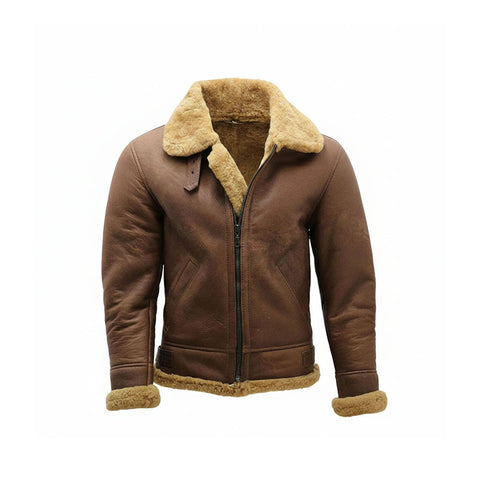 Men’s B3 WW2 Bomber Jacket – Authentic Brown Sheepskin Leather Aviator with Ginger Shearling
