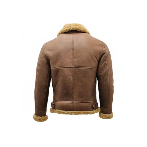 Men’s B3 WW2 Bomber Jacket – Authentic Brown Sheepskin Leather Aviator with Ginger Shearling
