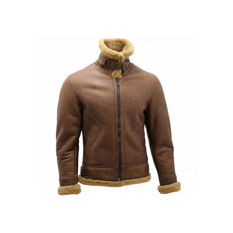 Men’s B3 WW2 Bomber Jacket – Authentic Brown Sheepskin Leather Aviator with Ginger Shearling