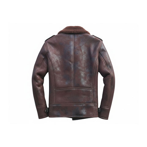 Men’s B3 Bomber Jacket – Distressed Brown Sheepskin with Dark Chocolate Shearling Wool