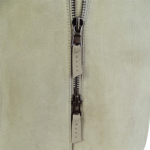 Women’s Cream Toscana Sheepskin 3/4 Long Hooded Jacket – Designer Suede Coat