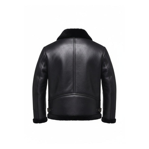 Men’s All-Black B3 Bomber Jacket – Premium Sheepskin Leather with Black Shearling Fur