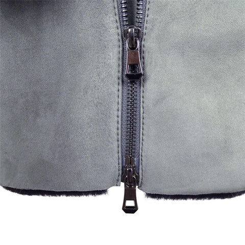 Women’s Grey Toscana Sheepskin Long Suede Coat – Zipped Hood Tailored Fit Jacket
