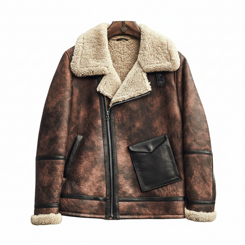 Mens B3 RAF Waxed Brown Aviator Leather Shearling Jacket