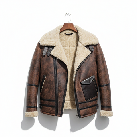 Mens B3 RAF Waxed Brown Aviator Leather Shearling Jacket