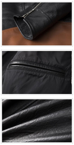 Men’s Black Leather Biker Jacket with Brown Stripes | Slim Fit Fashion Motorcycle Jacket