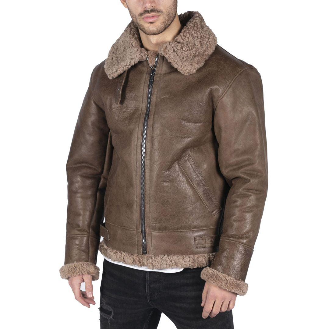 Men’s Genuine Sheepskin B3 Flying Aviator – Vintage Brown Leather & Teddy Sheep Fur