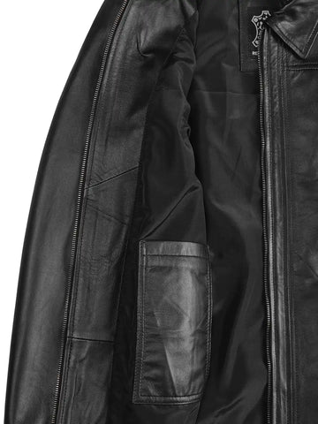 Marsha Women's Shirt Collar Black Leather Car Coat - Chic 3/4 Moto Essential
