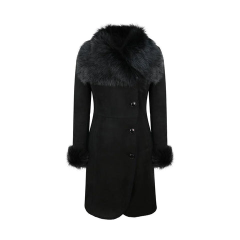 Women’s Real Sheepskin Suede Trench Coat – Slim-Fit 3/4 Long Designer Jacket
