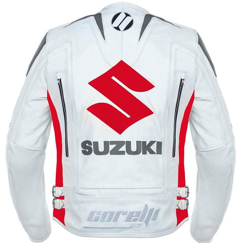 Suzuki Red Professional Men’s Motorcycle Racing Leather Jacket - CE Armored Track Gear