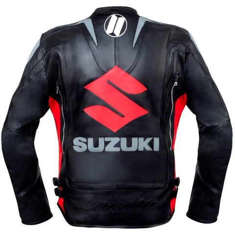 Suzuki Black Professional Men’s Motorcycle Racing Leather Jacket - CE Armored Track Gear