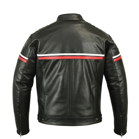 Metropolis Biker Leather Jacket with Red Stripe — Premium Motorcycle Jacket