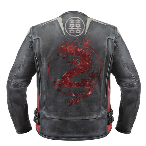 Dragon Vintage Men’s Leather Motorcycle Jacket - Distressed Retro Biker Gear