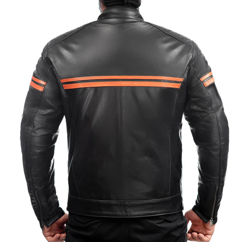 Jacob Orange Men’s Professional Leather Motorbike Jacket - CE Armored Racing Gear
