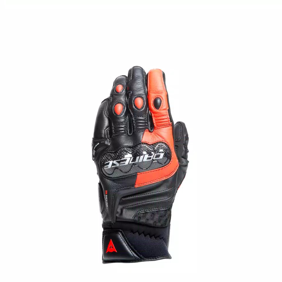 Dainese Carbon 4 Short Motorcycle Gloves – Black/Fluo Red | Sport Racing Gloves with Carbon Knuckle Protection & Ventilated Summer Design