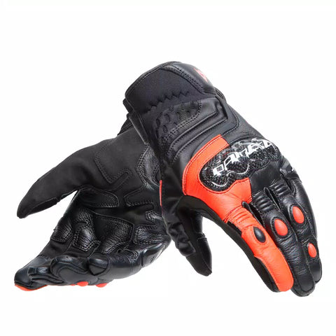 Dainese Carbon 4 Short Motorcycle Gloves – Black/Fluo Red | Sport Racing Gloves with Carbon Knuckle Protection & Ventilated Summer Design
