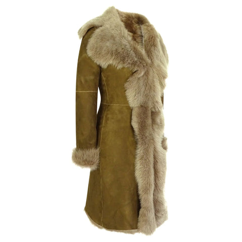 Women’s Luxury Toscana Sheepskin 3/4 Coat – Real Suede & Beaver Shearling Jacket