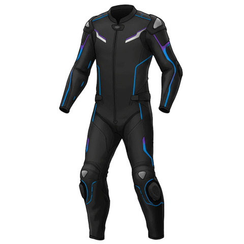 Men’s Blue and Black Motorcycle Racing Suit – CE-Certified Armor