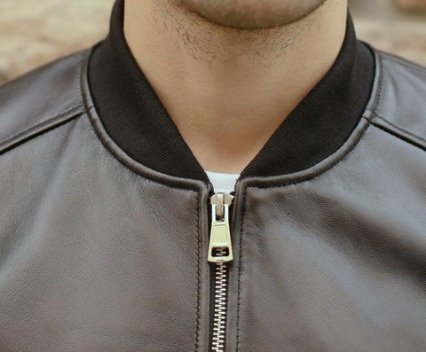Men’s Black Leather Bomber Jacket | Classic Slim Fit Casual Fashion Jacket