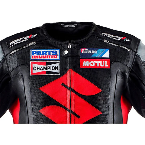 Suzuki Black Professional Men’s Motorcycle Racing Leather Jacket - CE Armored Track Gear