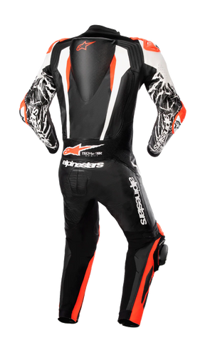 Racing Absolute V2 Kangaroo Leather Motorcycle Suit – 1 Piece Black/White/Red Fluo Racing Gear