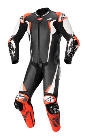 Racing Absolute V2 Kangaroo Leather Motorcycle Suit – 1 Piece Black/White/Red Fluo Racing Gear
