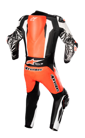 Racing Absolute V2 Kangaroo Leather Motorcycle Suit – 1 Piece Red Fluo, White & Black Racing Suit
