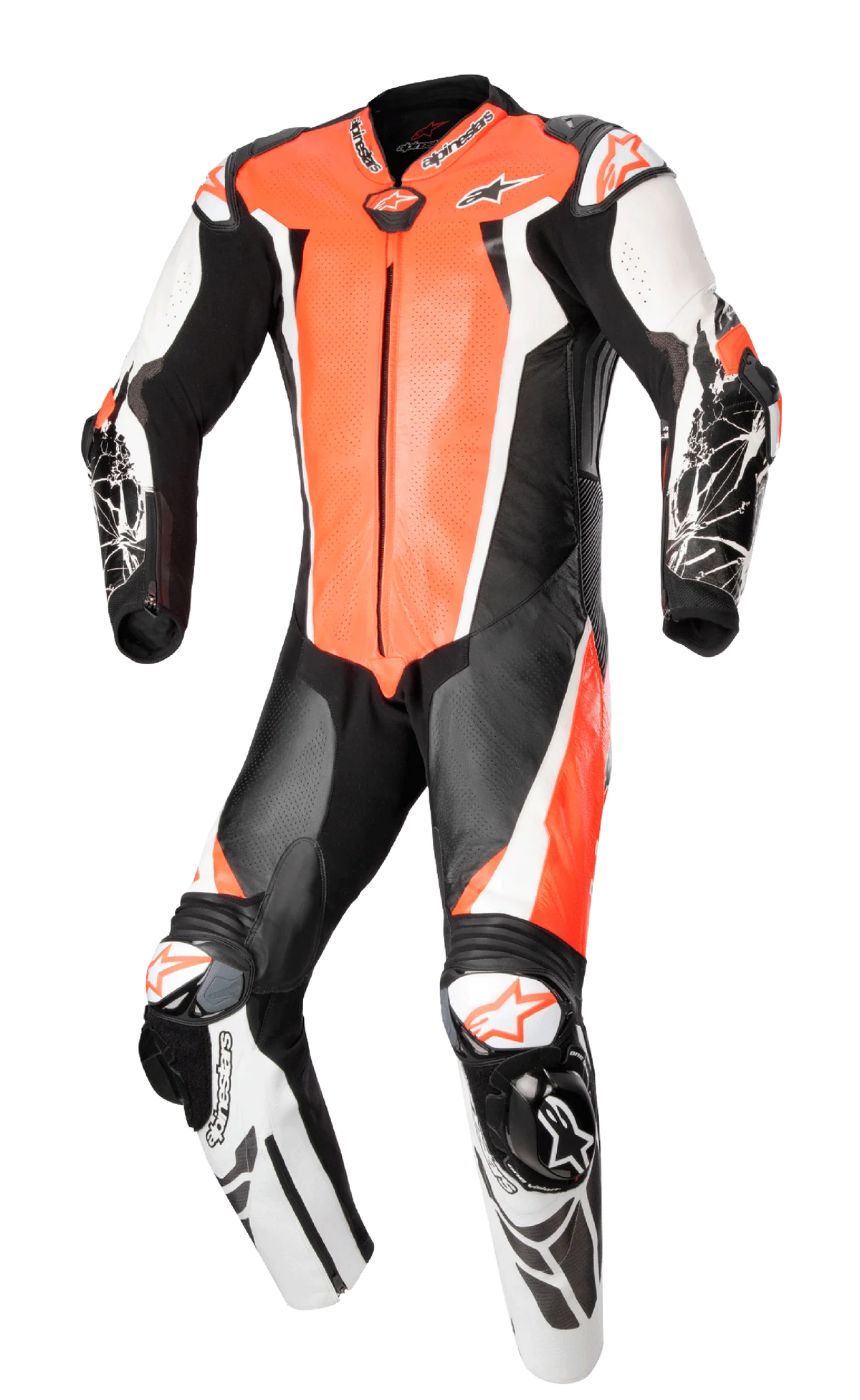 Racing Absolute V2 Kangaroo Leather Motorcycle Suit – 1 Piece Red Fluo, White & Black Racing Suit