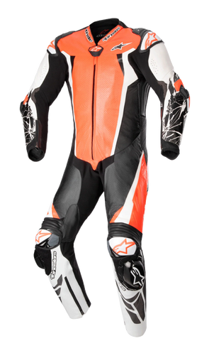 Racing Absolute V2 Kangaroo Leather Motorcycle Suit – 1 Piece Red Fluo, White & Black Racing Suit