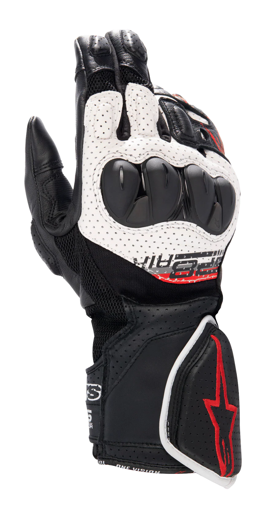 Alpinestars SP-8 V3 Air Motorcycle Gloves – Black/White/Bright Red | Ventilated Summer Riding Gloves with Advanced Knuckle Protection