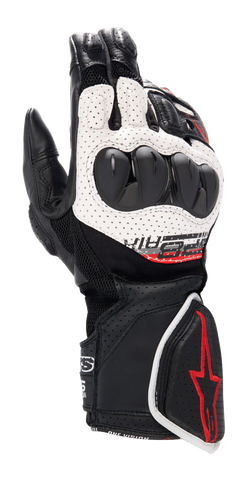 Alpinestars SP-8 V3 Air Motorcycle Gloves – Black/White/Bright Red | Ventilated Summer Riding Gloves with Advanced Knuckle Protection