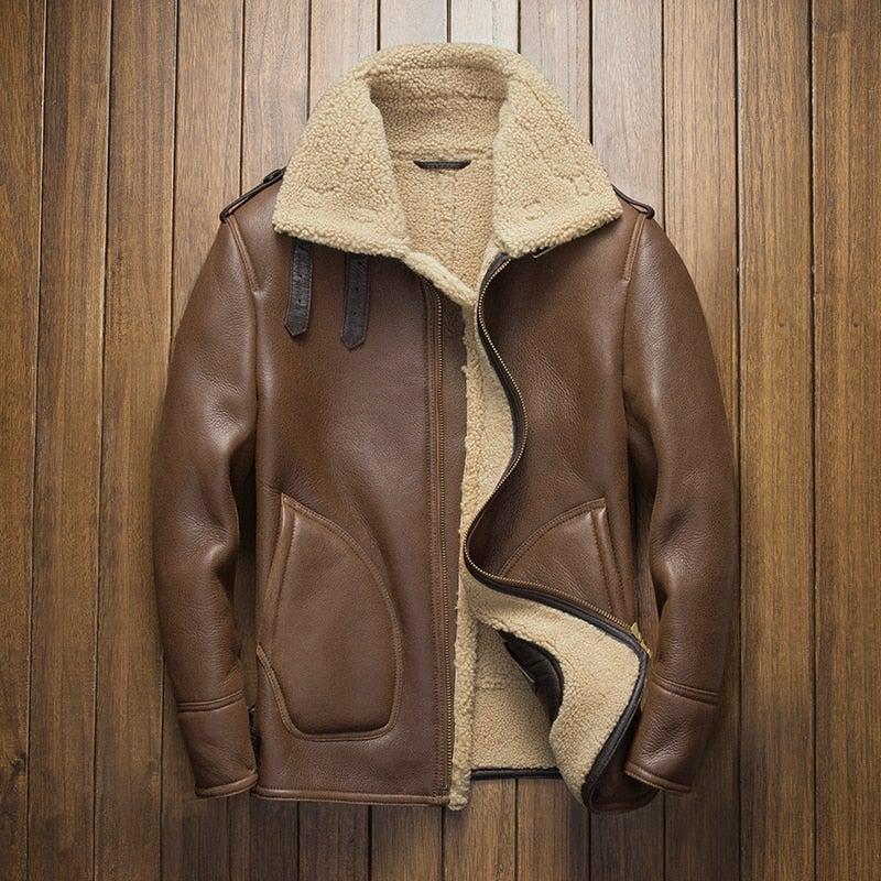 Men’s Brown Shearling Leather Jacket | Winter Aviator Sheepskin Coat