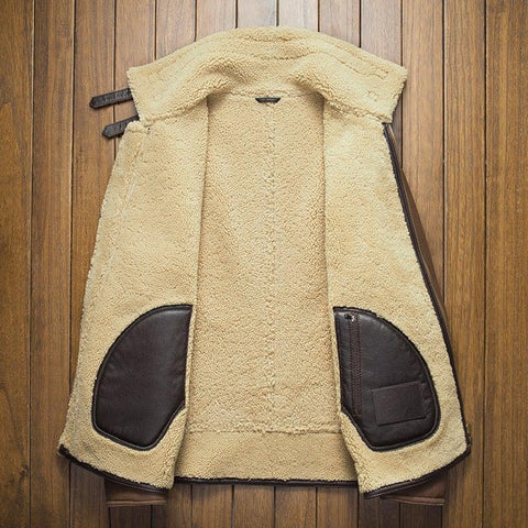 Men’s Brown Shearling Leather Jacket | Winter Aviator Sheepskin Coat
