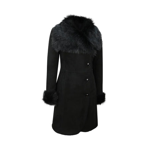 Women’s Real Sheepskin Suede Trench Coat – Slim-Fit 3/4 Long Designer Jacket