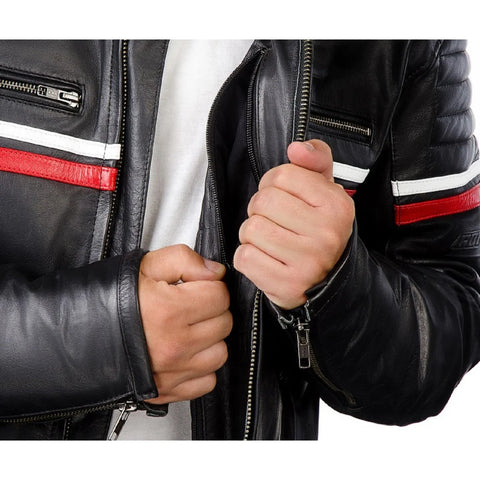 Metropolis Biker Leather Jacket with Red Stripe — Premium Motorcycle Jacket