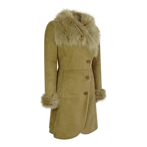 Women’s Luxury Toscana Sheepskin 3/4 Coat – Real Suede & Beaver Shearling Jacket (Copy)