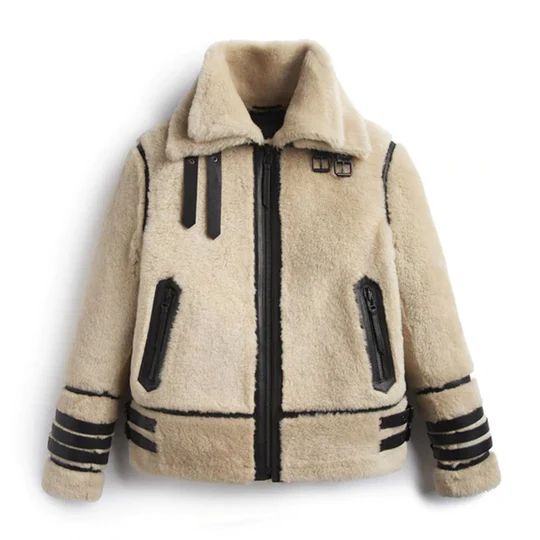 Stripped Off White Shearling Leather Jacket