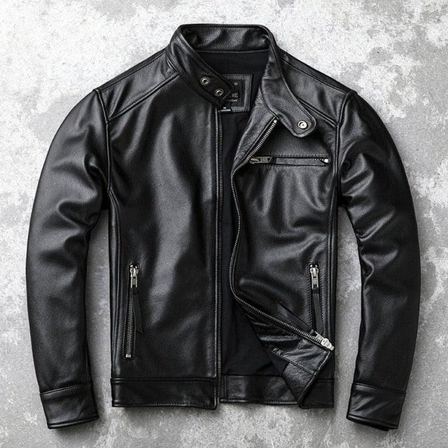 Men’s Classic Black Genuine Leather Cafe Racer Jacket